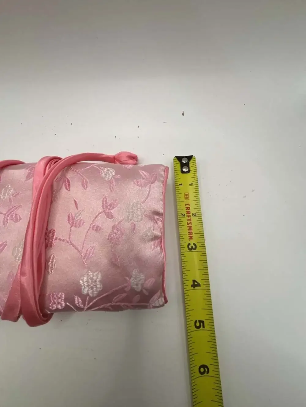Pink Floral Embroidered Silk Jewelry Travel Roll Organizer
